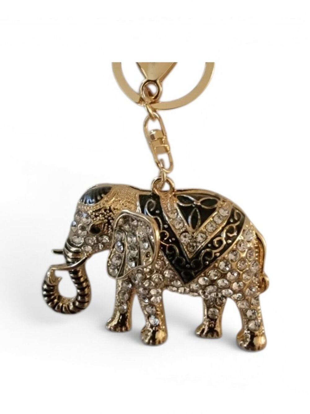 Gold Elephant Rhinestone Keychain Lucky Elephant Purse Charm Bag Charm Key Ring